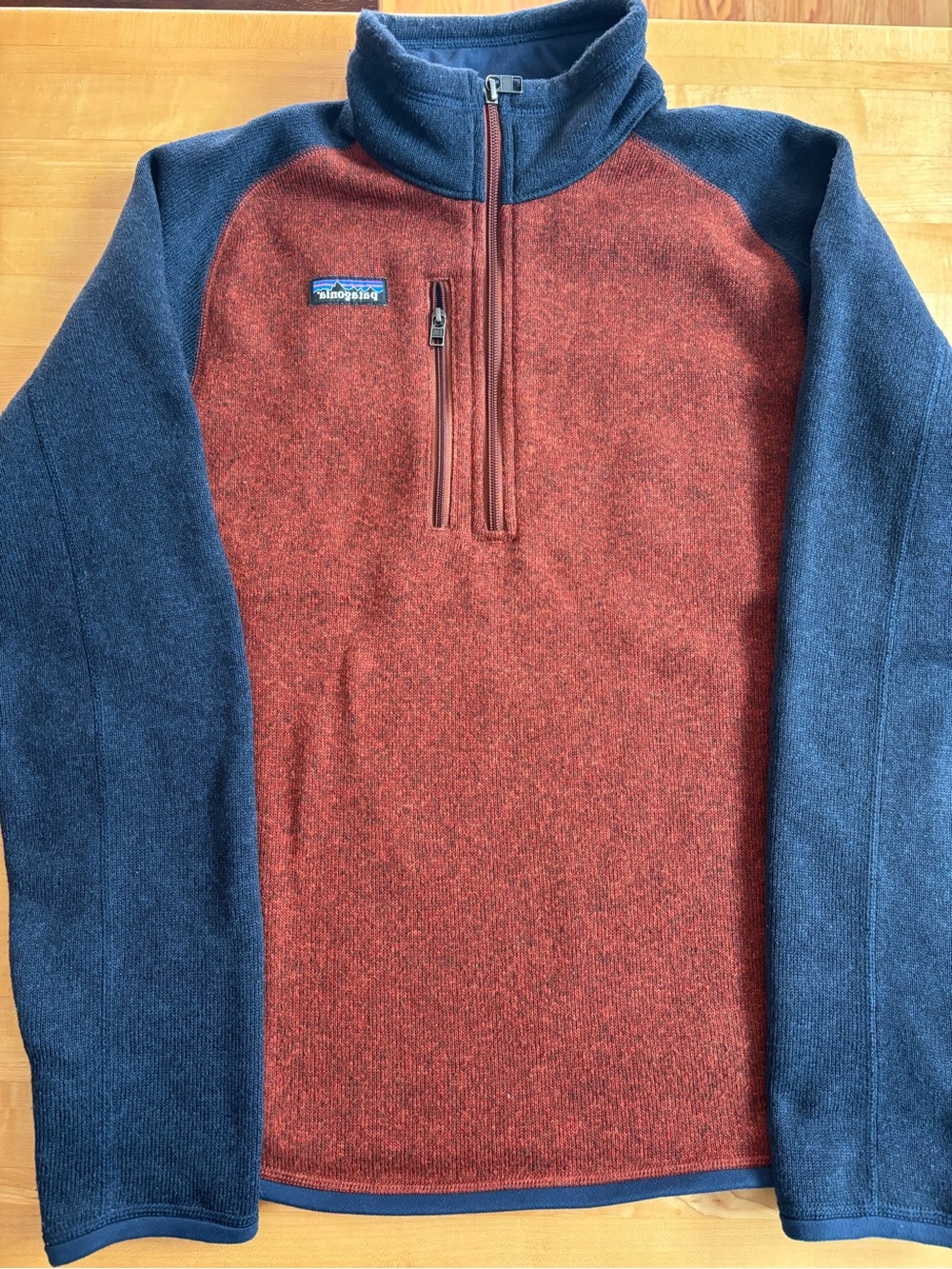 Patagonia Men’s Zip-Neck Fleece in Rust Red and Navy